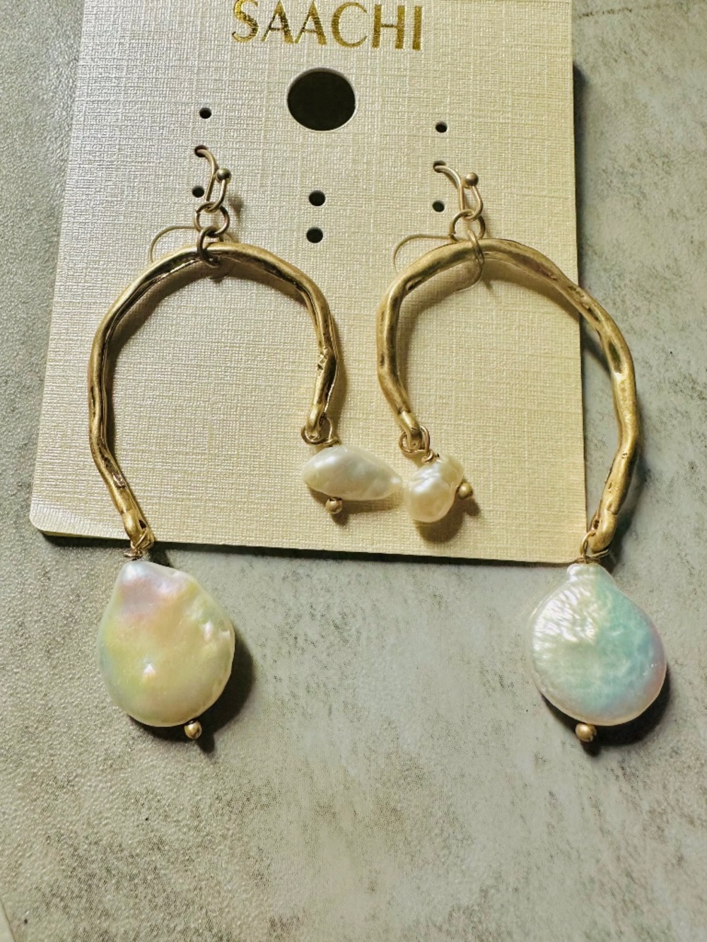 Sashi double freshwater pearls earrings gold tone drop